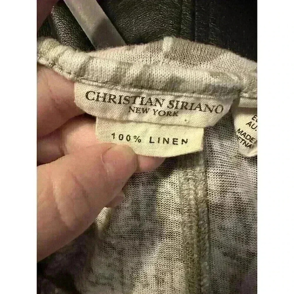 Christian Siriano Women's Top Plus Size 1X Green White Floral Short Sleeve Linen - Picture 4 of 6